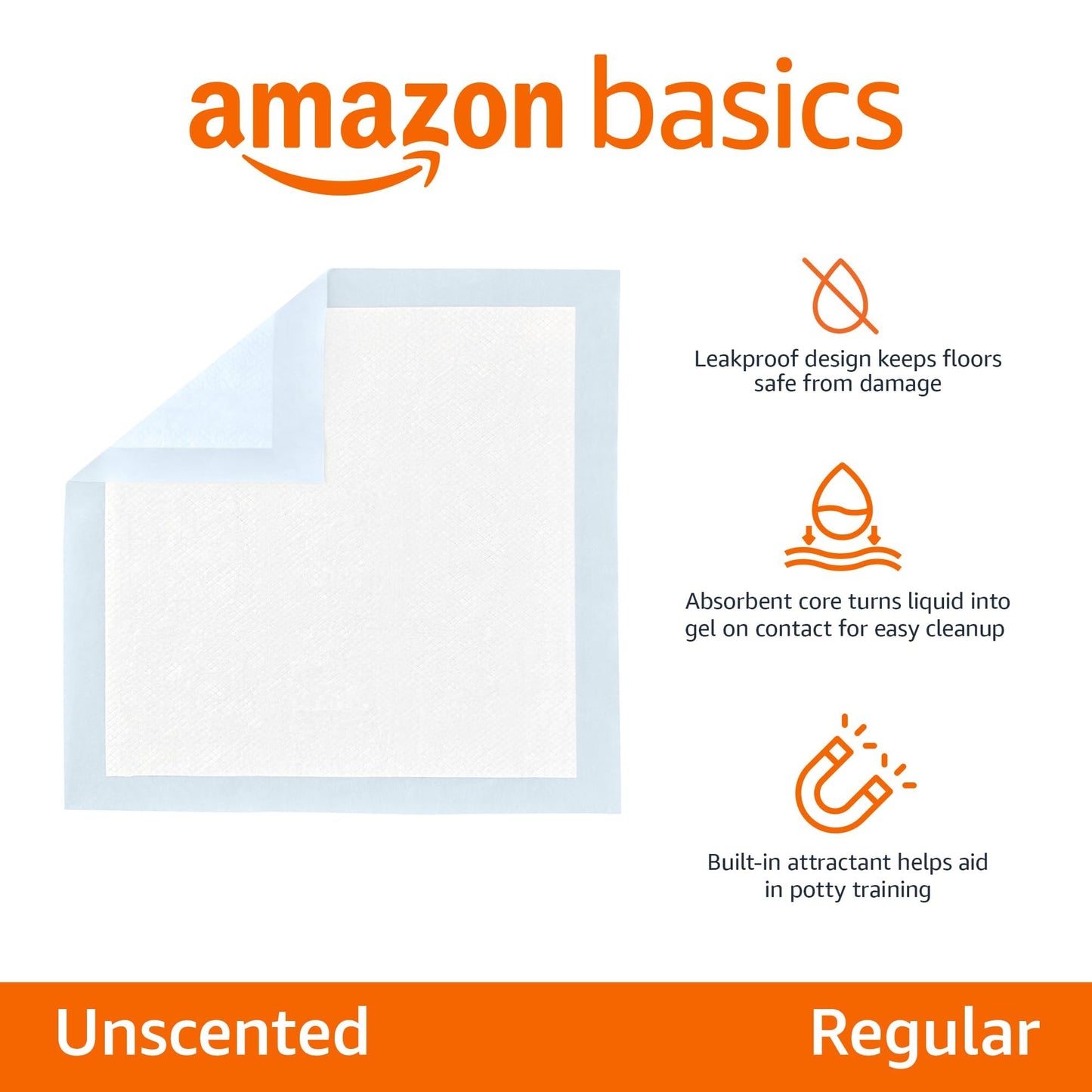 Amazon Basics - Tapete entrenador para perros, 5 capas a prueba de fugas y secado rápido, regular, 50 unidades