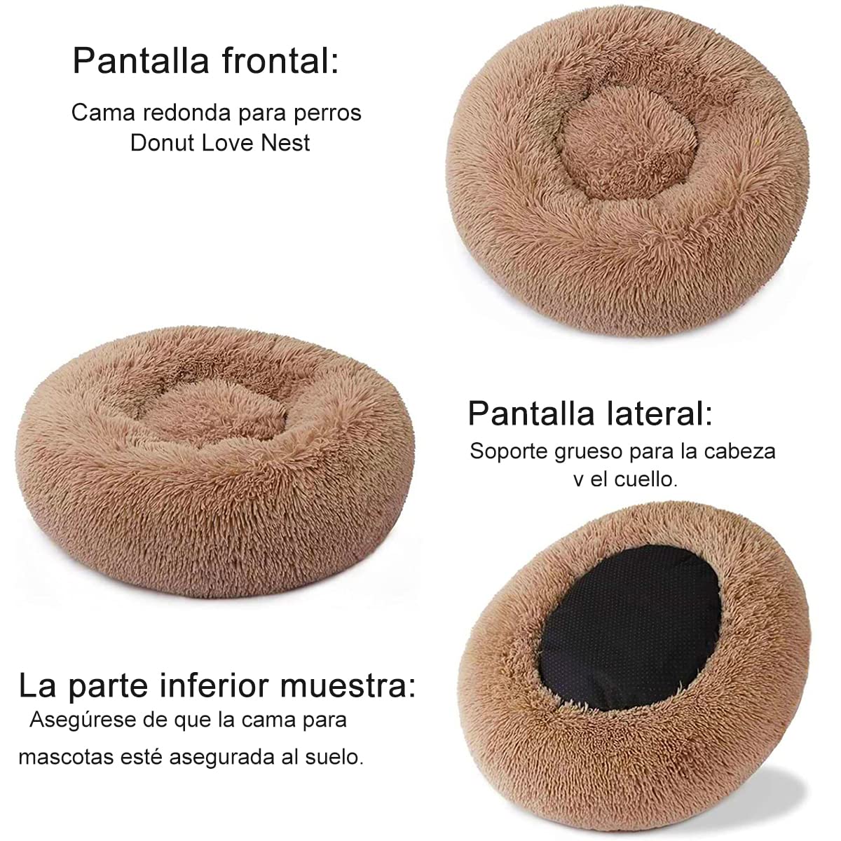Cama Perro Deluxe Felpa Redonda, cómoda Cama Redonda para Mascotas con Forma de rosquilla para Perros y Gatos,Camas esponjosas para perros pequeños(Diámetro:50 CM,60CM) (Pequeño -50cm)