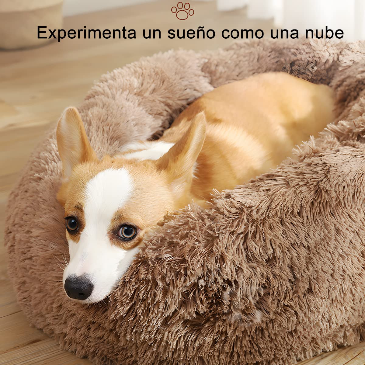 Cama Perro Deluxe Felpa Redonda, cómoda Cama Redonda para Mascotas con Forma de rosquilla para Perros y Gatos,Camas esponjosas para perros pequeños(Diámetro:50 CM,60CM) (Pequeño -50cm)
