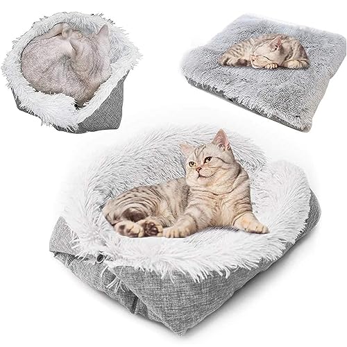 VIRIDIANA 2 in 1 Cama Gato para Perros Pequeños, Camas para Gatos de Interior Extra Suave y Lavable a Máquina, Desmontable en Una Alfombra, Cama para Gatos Multifuncional