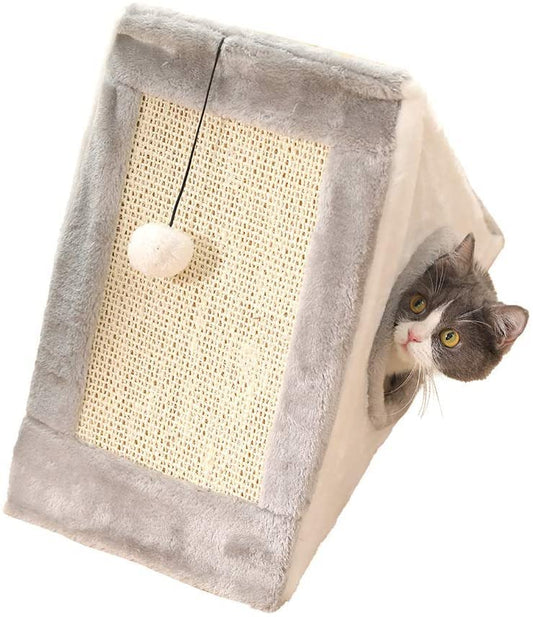 PUBAMALL Rascador para Gatos, Parque Infantil Triangular para Gatos, Cama para Gatos (Gris)