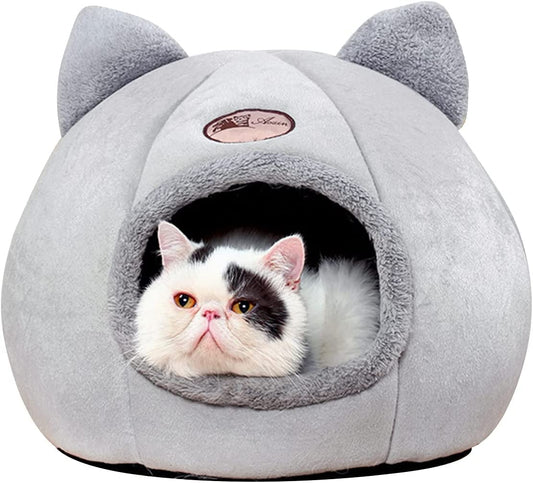 Camas Suaves para Gatos de Felpa para Gatos de Interior, Casa para gatos de interior, Tienda de campaña plegable para gatos con fondo antideslizante nido semicerrado para gatos (33X33X33CM, M)