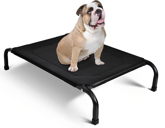 Wodoso Cama Elevada para Perro,Cama para Perro,con Malla Lavable y Transpirable, Pies de Goma Antideslizantes, Apto para Uso Interior y Exterior, Talla L, Negro