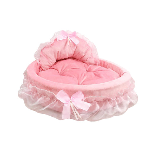 Cama de Princesa Rosa para Perro, Cama de Gato de Encaje, Pajarita portátil Lindo sofá de Cama Gruesa, Cama para Dormir Perrera, Rosado, s