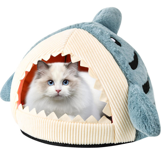 Cama para Gatos de Felpa para Gatos de Interior, Viene con Almohada Tapizada Lavable Extraíble,con Fondo Antideslizante Nido Semicerrado para Cueva de Gato,Muchos Tamaños,para Gatos Perros Pequeños, M