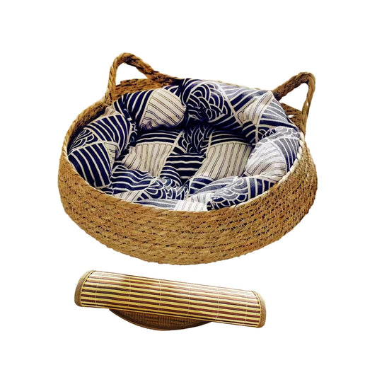 Cama para Gatos, Nido con cojín extraíble, salón para Gatos, cómodo Tablero rascador para Gatos, casa para Mascotas para Perros pequeños, Cachorros y, Almohada Azul 38x13cm