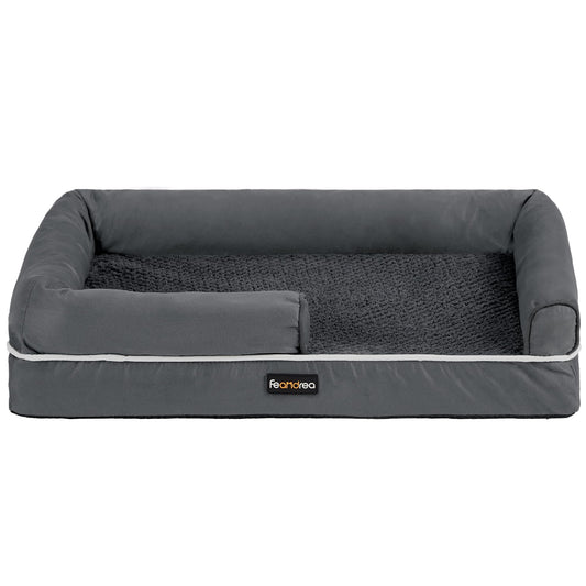 Feandrea Cama para Perros, Sofá Ortopédico para Perros, Colchoneta de Espuma con Memoria, Funda Extraíble, Impermeable, Lavable a Máquina, Antideslizante, 76 x 48 x 18 cm, Gris Oscuro MPGW066G01