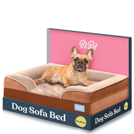 Sofá ortopédico cama para perros – Cama para perros medianos – Cama para mascotas transpirable e impermeable – Sofá cama de espuma de huevo con soporte adicional para la cabeza y el cuello – Funda extraíble lavable con parte inferior antideslizante